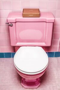 pink and white ceramic toilet bowl